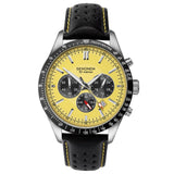 Sekonda Velocity Chronograph Mens Watch | Silver Case & Leather Strap With Yellow Dial | 1395