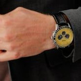 Sekonda Velocity Chronograph Mens Watch | Silver Case & Leather Strap With Yellow Dial | 1395