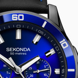 Sekonda Sports Mens Watch | Gun Metal Case & Leather Strap With Blue Dial | 1634