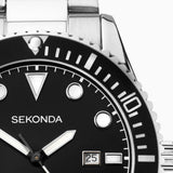 Sekonda Ocean Mens Watch | Silver Case & Stainless Steel Bracelet With Black Dial | 1788