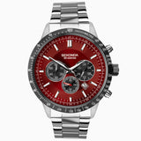 Sekonda Velocity Chronograph Mens Watch | Silver Case & Stainless Steel Bracelet with Red Dial | 1914