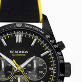 Sekonda Velocity Chronograph Mens Watch | Black Stainless Steel Case & Black Canvas Strap With Black Dial | 30018