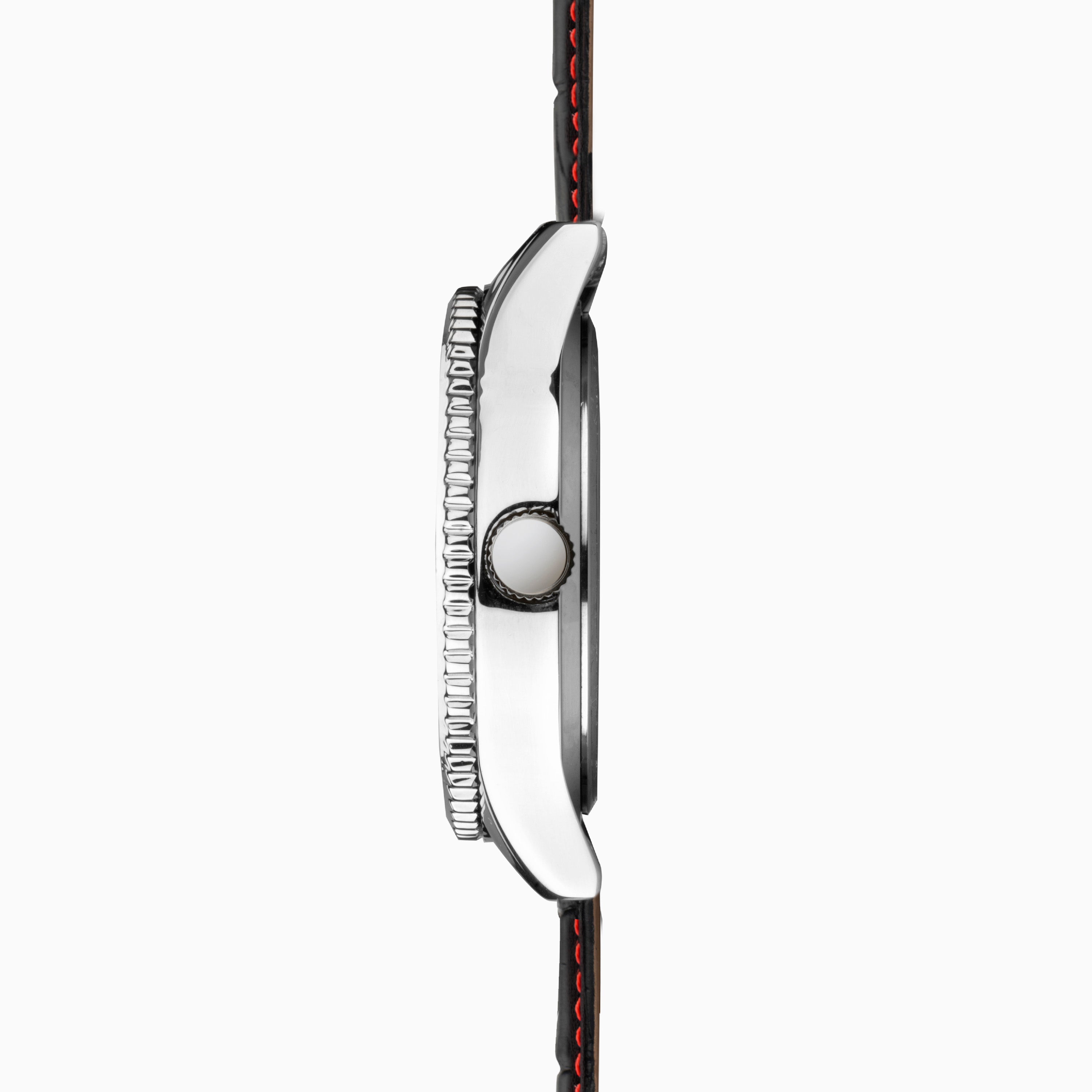 Sekonda Maverick Mens Watch | Silver Case & Black Leather Strap With Black Dial | 30035