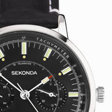 Sekonda 1978 Mens Watch | Silver Case & Black Leather Strap With Black Dial | 30098