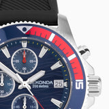 Sekonda Pacific Wave Chronograph Mens Watch | Silver Stainless Steel Case & Black Silicone Strap With Blue Dial | 30114
