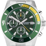 Sekonda Pacific Wave Chronograph Mens Watch | Silver Stainless Steel Case & Bracelet with Green Dial | 30115
