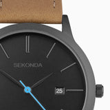 Sekonda Bergen Mens Watch | Black Alloy Case & Tan Leather Strap With Black Dial | 30133
