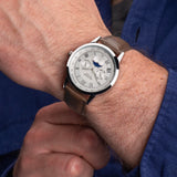 Sekonda Armstrong Moon Phase Mens Watch | Silver Alloy Case & Brown Leather Strap With Silver Dial | 30146