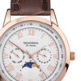 Sekonda Armstrong Moon Phase Menã¢¬¢S Watch | Rose Gold Alloy Case & Brown Leather Strap With Silver Dial | 30148