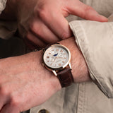 Sekonda Armstrong Moon Phase Menã¢¬¢S Watch | Rose Gold Alloy Case & Brown Leather Strap With Silver Dial | 30148
