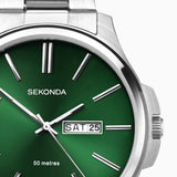 Sekonda Jones Men’s Watch | Silver Stainless Steel Case & Bracelet with Green Dial | 30152