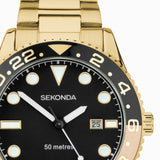 Sekonda Ocean Men’s Watch | Gold Alloy Case & Stainless Steel Bracelet with Black Dial | 30198