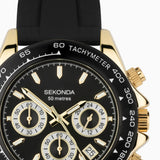 Sekonda Circuit Chronograph Menã¢¬¢S Watch | Gold Alloy Case & Black Silicone Strap With Black Dial | 30202