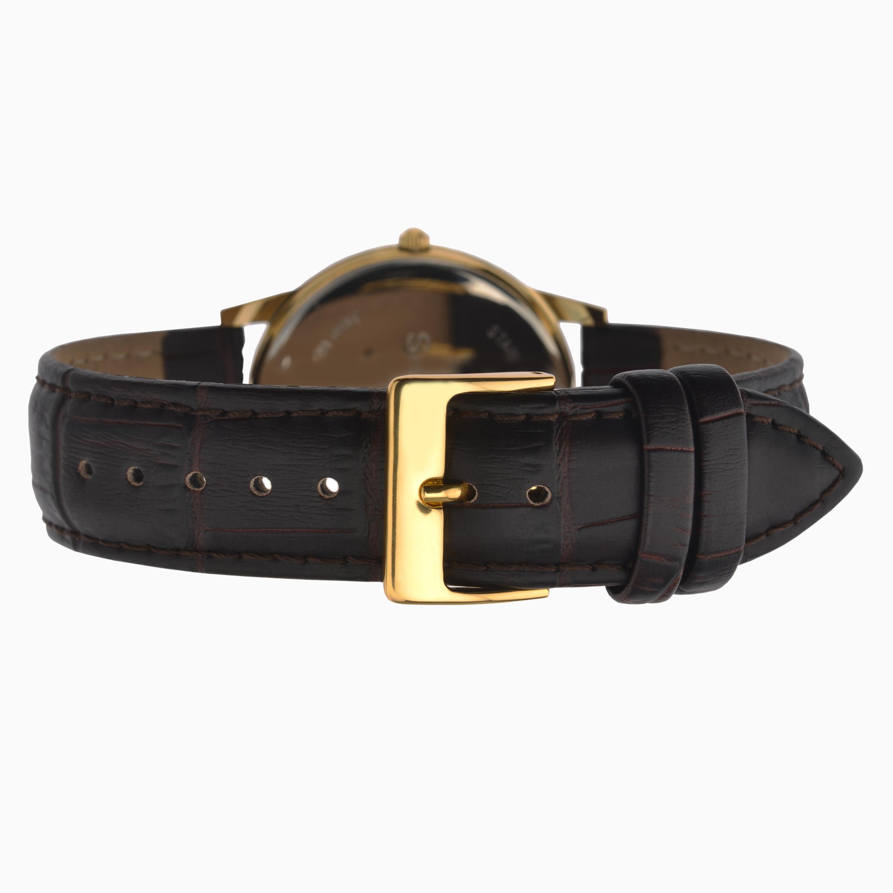 Sekonda Classic Mens Watch | Gold Case & Leather Upper Strap with White Dial | 3676