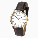 Sekonda Classic Mens Watch | Gold Case & Leather Upper Strap with White Dial | 3676