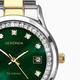 Sekonda Catherine Ladies Watch | Silver Case & Stainless Steel Bracelet With Green Dial | 40295