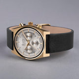 Accurist Origin Men'S Chronograph Watch | Gold Case & Black Leather Strap With Silver Dial | 41Mm | 70005