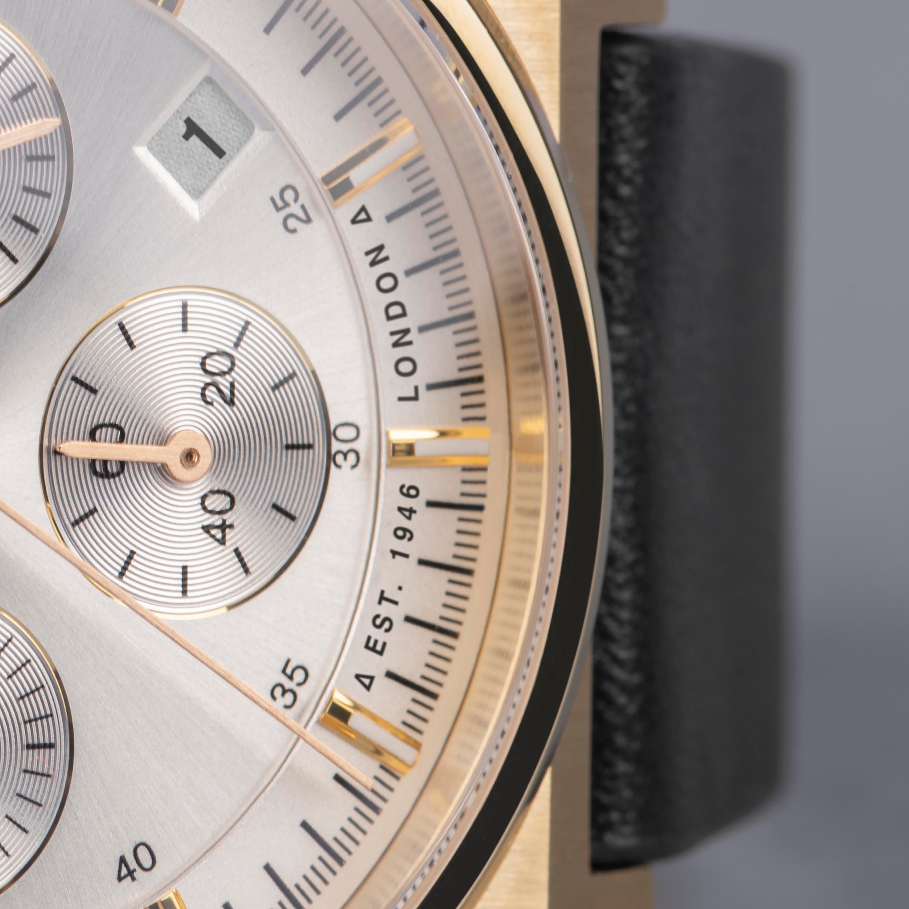 Accurist Origin Men'S Chronograph Watch | Gold Case & Black Leather Strap With Silver Dial | 41Mm | 70005
