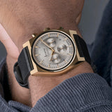 Accurist Origin Men'S Chronograph Watch | Gold Case & Black Leather Strap With Silver Dial | 41Mm | 70005