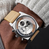 Accurist Origin Men'S Chronograph Watch | Silver Case & Tan Leather Strap With Silver Dial | 41Mm | 70006