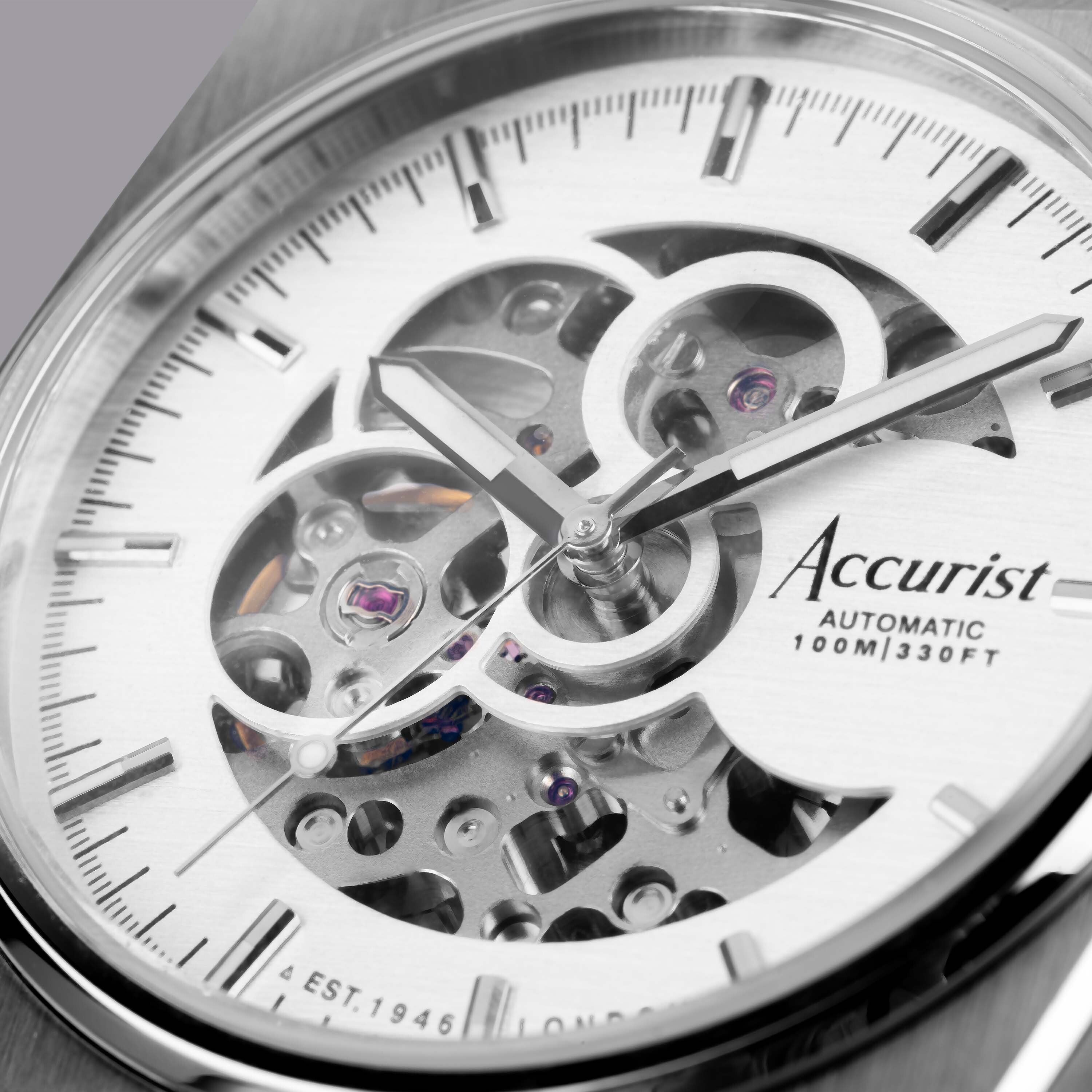 Accurist Origin Automatic Men'S Watch | Silver Stainless Steel Case & Bracelet With Skeleton Dial | 41Mm | 70022