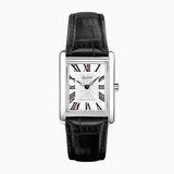 Accurist Rectangle Ladies Watch | Silver Case & Black Leather Strap With White Dial | 26Mm | 71001