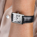 Accurist Rectangle Ladies Watch | Silver Case & Black Leather Strap With White Dial | 26Mm | 71001