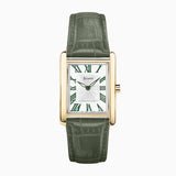 Accurist Rectangle Ladies Watch | Gold Case & Green Leather Strap With White Dial | 26Mm | 71003