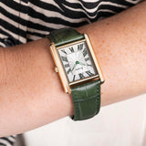 Accurist Rectangle Ladies Watch | Gold Case & Green Leather Strap With White Dial | 26Mm | 71003