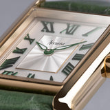 Accurist Rectangle Ladies Watch | Gold Case & Green Leather Strap With White Dial | 26Mm | 71003