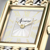 Accurist Rectangle Ladies Watch | Gold Case & Two Tone Stainless Steel Bracelet With White Dial | 26Mm | 71009