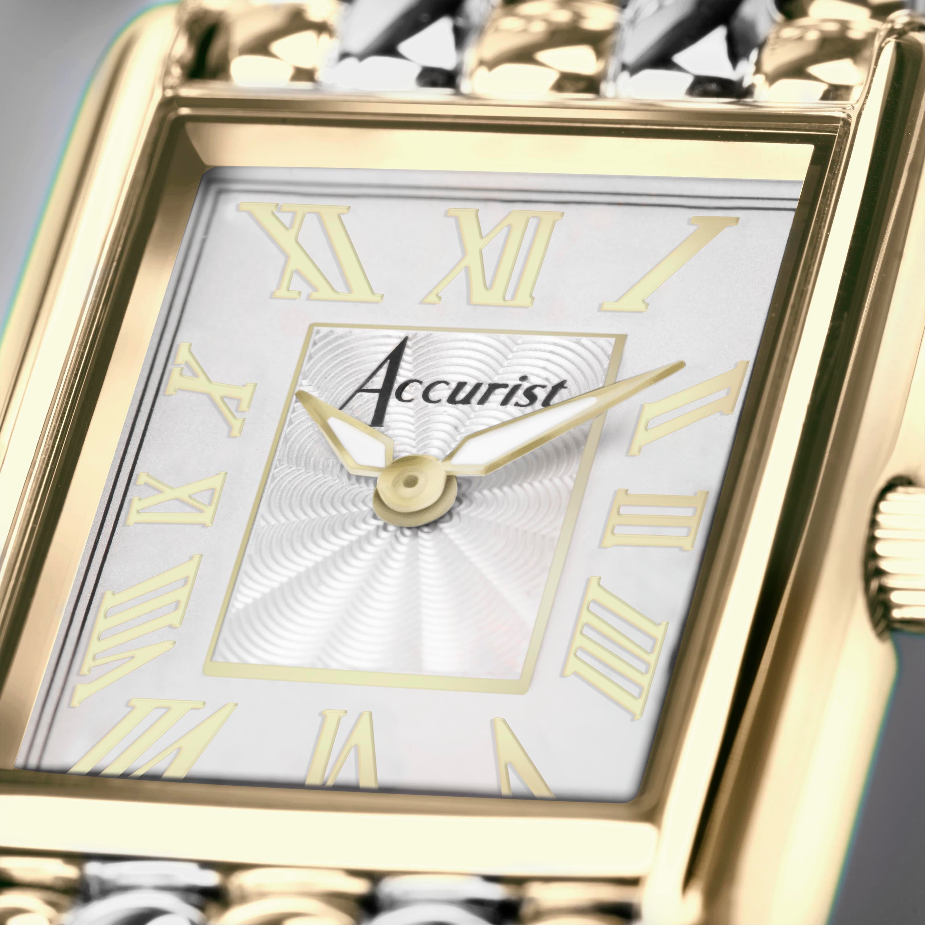 Accurist Rectangle Ladies Watch | Gold Case & Two Tone Stainless Steel Bracelet With White Dial | 26Mm | 71009