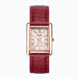 Accurist Rectangle Ladies Watch | Rose Gold Case & Burgundy Leather Strap With White Dial | 26Mm | 71010