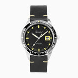 Accurist Dive Men's Watch | Silver Case & Black Leather Strap with Black Dial | 42mm