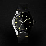 Accurist Dive Men's Watch | Silver Case & Black Leather Strap with Black Dial | 42mm