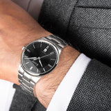 Accurist Classic Men's Watch | Silver Case & Stainless Steel Bracelet with Black Dial | 37mm