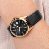 Accurist Everyday Ladies Watch | Gold Case & Black Leather Strap With Black Dial | 30Mm | 74001