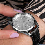 Accurist Everyday Unisex Watch | Silver Case & Black Leather Strap With Silver Dial | 36mm