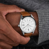 Accurist Everyday Men'S Watch | Silver Case & Brown Leather Strap With White Dial | 40Mm | 74011