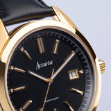 Accurist Everyday Men's Watch | Gold Case & Black Leather Strap with Black Dial | 40mm
