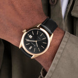 Accurist Everyday Men's Watch | Gold Case & Black Leather Strap with Black Dial | 40mm