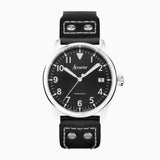Accurist Aviation Men's Watch | Silver Case & Black Leather Strap with Black Dial | 41mm