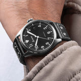 Accurist Aviation Men's Watch | Silver Case & Black Leather Strap with Black Dial | 41mm