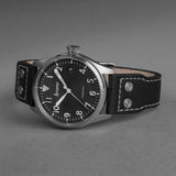 Accurist Aviation Men's Watch | Silver Case & Black Leather Strap with Black Dial | 41mm