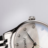 Accurist Dress Diamond Ladies Watch | Silver Stainless Steel Case & Bracelet With White Mother Of Pearl Dial | 28Mm | 77000