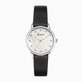 Accurist Dress Diamond Ladies Watch | Silver Stainless Steel Case & Black Leather Strap With White Mother Of Pearl Dial | 28Mm|77002 | 77002