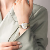 Accurist Dress Diamond Ladies Watch | Silver Stainless Steel Case & Two Tone Bracelet with White Mother of Pearl Dial | 28mm