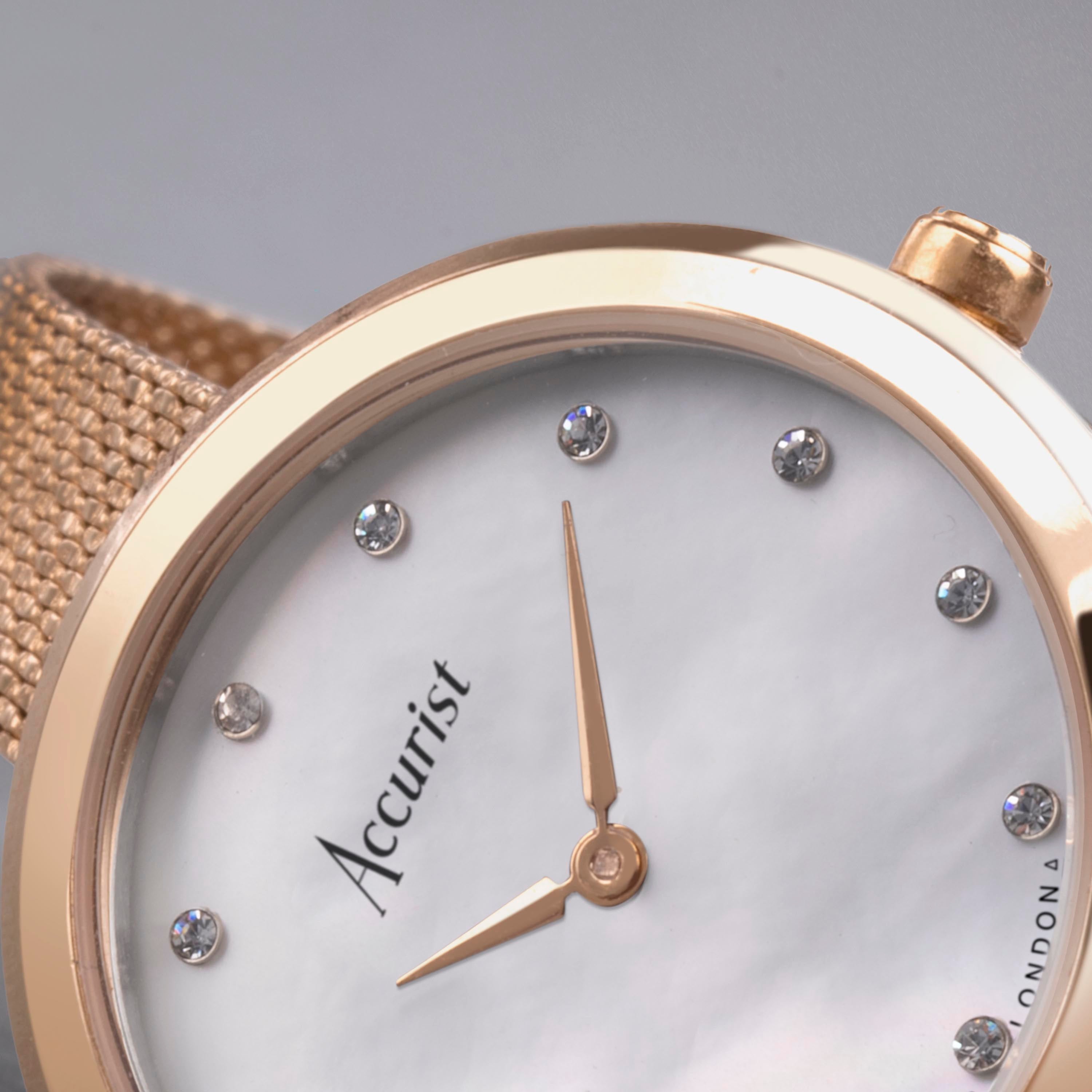 Accurist Jewellery Ladies Watch | Rose Gold Case & Stainless Steel Mesh Bracelet With Mother Of Pearl Dial | 28Mm | 78008