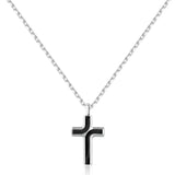 Necklace With Cross Shaped Pendant And Black Enamel.|Bbc07