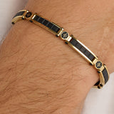 316L stainelss steel semi-stiff bracelet, polished 14K gold pvd coating and satin black color pvd coating.|BBC12